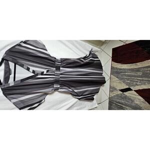 Bloomchic Women's Size 20 Black & Silver Striped V-Neck Dress Elastic Waist